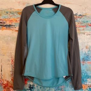 ATHLETA Exercise Shirt Gray & Turquoise Sz  S